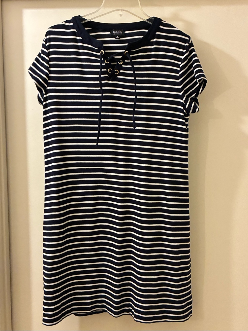 Jones New York Navy & White Striped Lace-Up Midi Dress